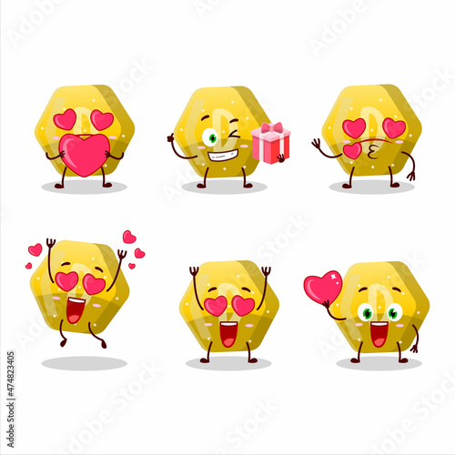 Yellow gummy candy D cartoon character with love cute emoticon