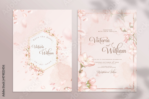 Double Sided Wedding Invitation Template with Sakura