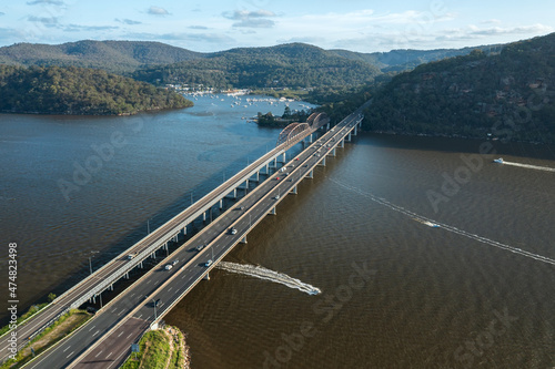 Hawkesbury River Bridge and M1 Pacific Motorway at Mooney Mooney, Australia
