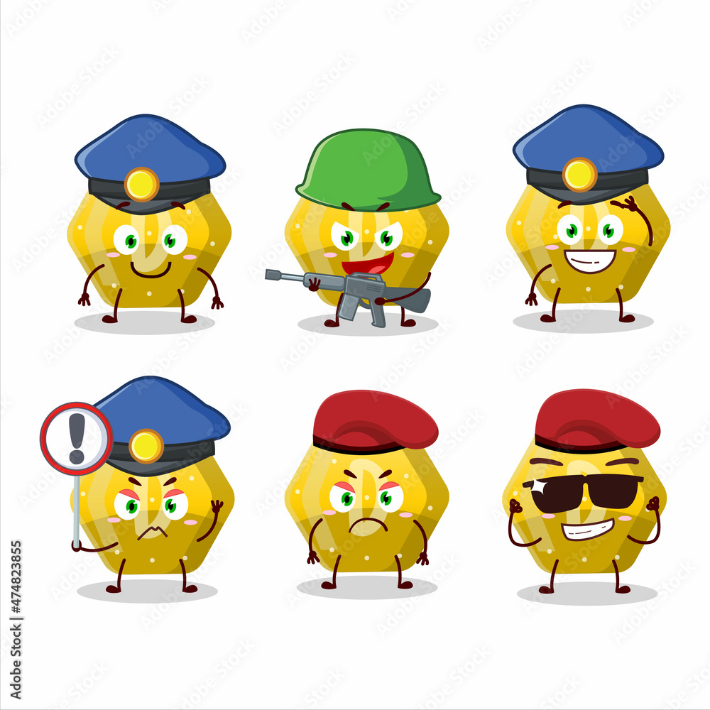 A dedicated Police officer of yellow gummy candy D mascot design style