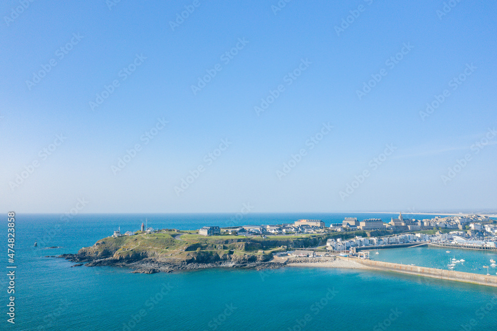 The panoramic view of the city of Granville in Europe, France, Normandy, Manche, in spring, on a sunny day.