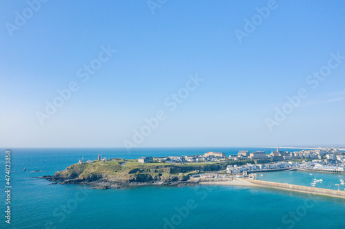 Fototapeta Naklejka Na Ścianę i Meble -  The panoramic view of the city of Granville in Europe, France, Normandy, Manche, in spring, on a sunny day.