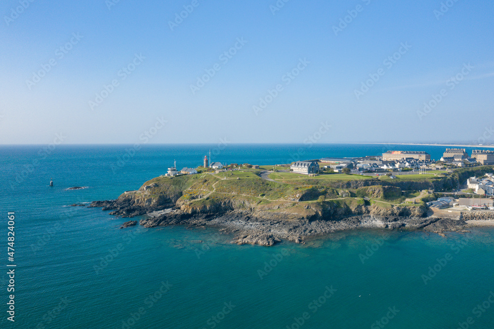 Pointe du Roc adjoins the port city of Granville in Europe, France, Normandy, Manche, in spring, on a sunny day.