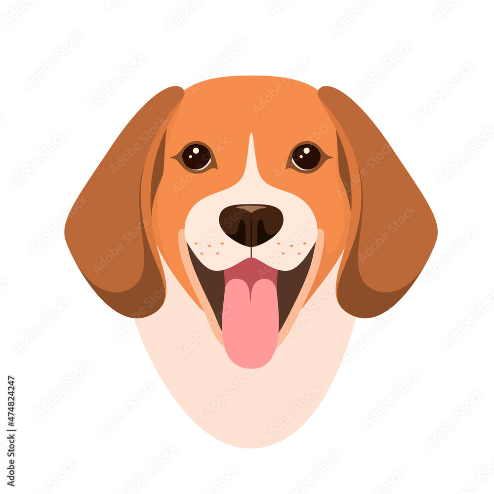 The head of a funny beagle on a white background. A dog in a cartoon design.
The head of a funny beagle on a white background. A dog in a cartoon design.