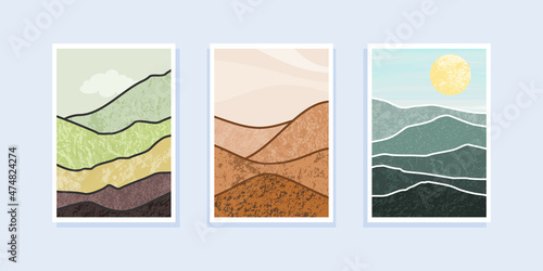 Set of abstract mountain painting. abstract art background. Vector Illustration.
