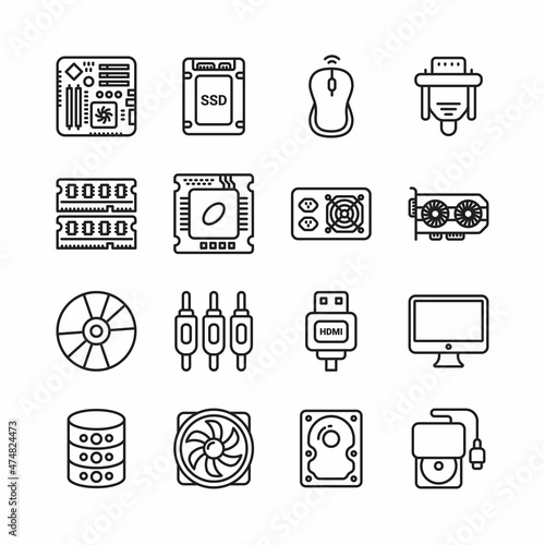 Computer Hardware Outline Icons - Stroked, Vectors