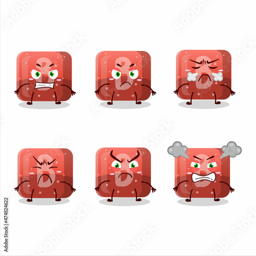 Red gummy candy B cartoon character with various angry expressions