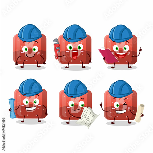 architect red gummy candy B cute mascot character with pliers