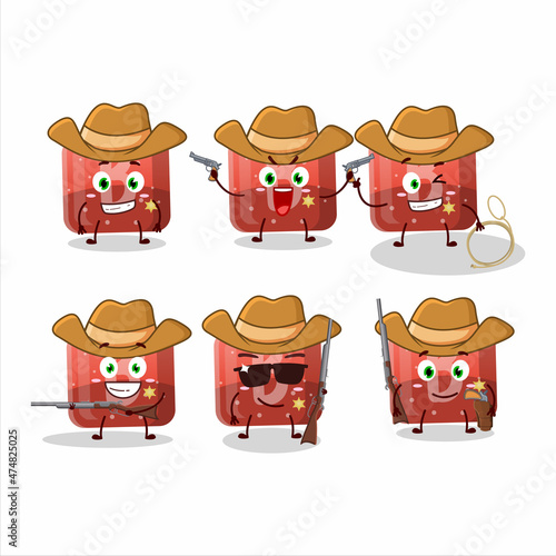 Cool cowboy red gummy candy B cartoon character with a cute hat