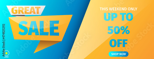 sale banner design template with orange and blue color