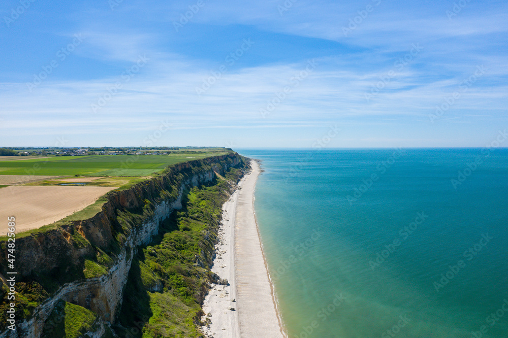 The Norman Cliffs above the Channel Sea in Europe, France, Normandy, towards Deauville, in summer, on a sunny day.