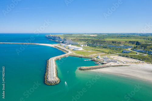 The dikes of Port Antifer towards Le Havre in Europe, France, Normandy, towards Etretat, in summer, on a sunny day.