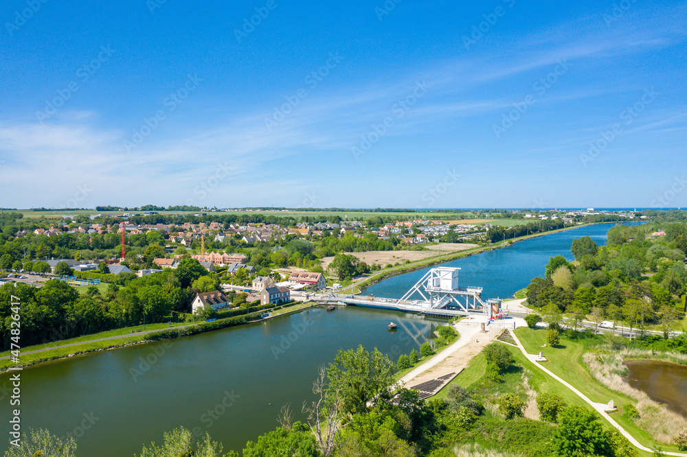 The Pegasus Bridge also called the Pegasus Bridge in Europe, France, Normandy, towards Caen, Ranville, in summer, on a sunny day.