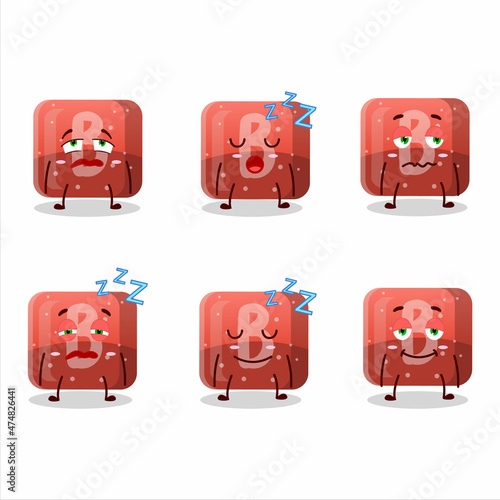 Cartoon character of red gummy candy B with sleepy expression