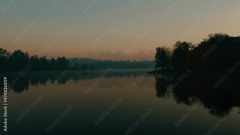 fly over lake Tabor Czech autumn cold morning sunshine fly over lake Tabor Czech autumn cold morning sunshine