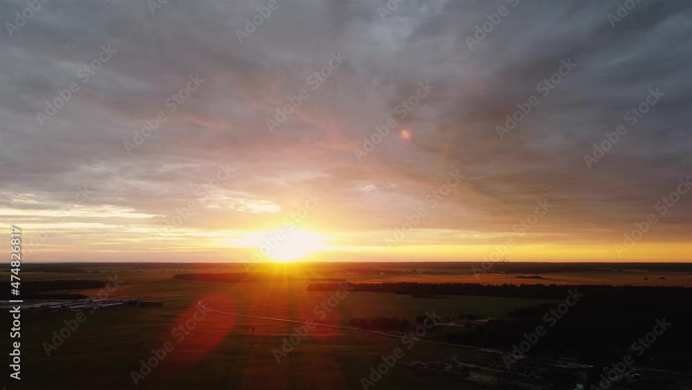 sunset over a summer field aerial video sunset over a summer field aerial video