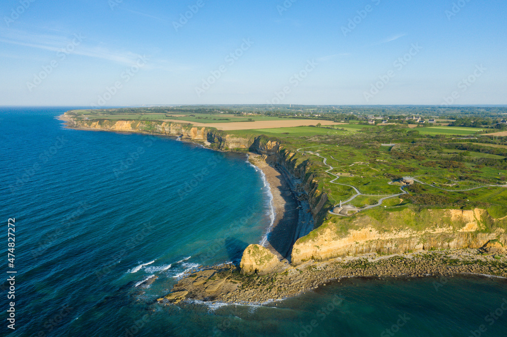 The Pointe du Hoc and its Norman bocage in Europe, France, Normandy, towards Carentan, in spring, on a sunny day.