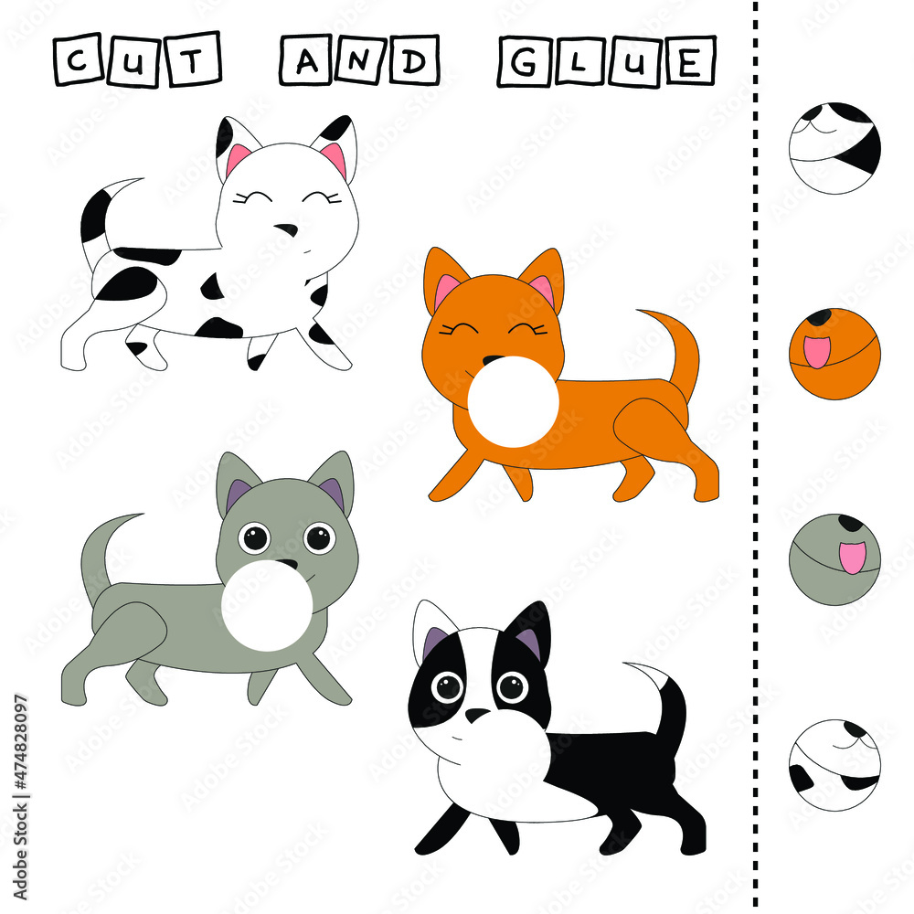 Vector illustration of mead animals lacking the desired element. paper game for the development of preschoolers. Cut out parts of the image and glue on the animal. A fun game for kids and kids Vector illustration of mead animals lacking the desired element. paper game for the development of preschoolers. Cut out parts of the image and glue on the animal. A fun game for kids and kids