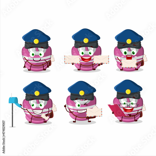 A picture of cheerful pink sugar candy postman cartoon design concept