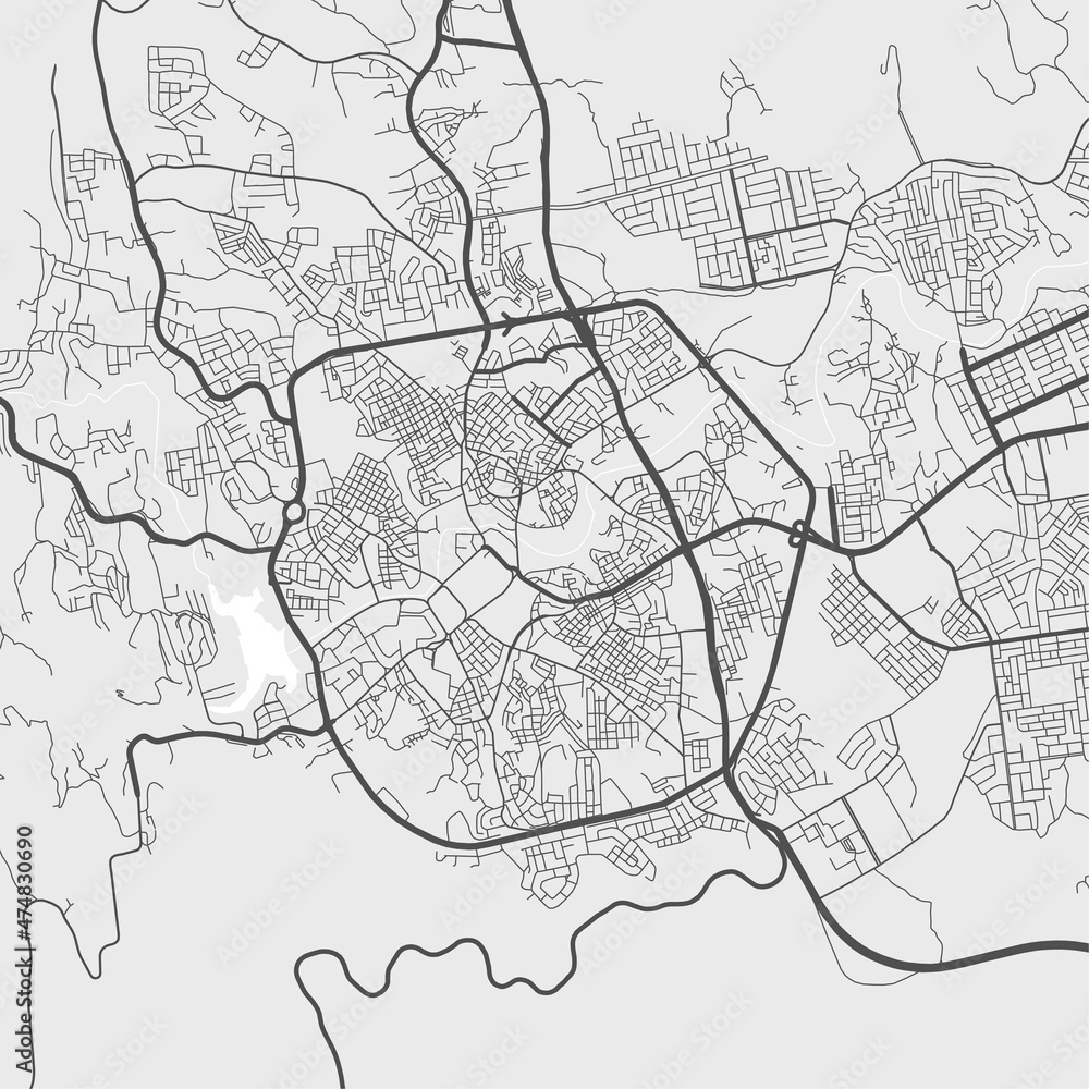 Urban city map of Abha. Vector poster. Black grayscale street map.