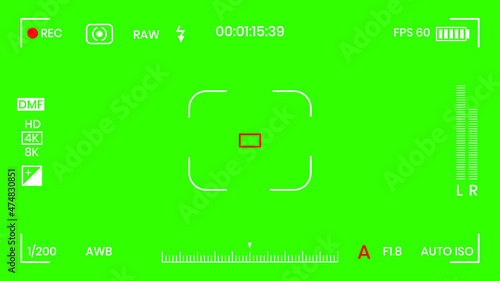 Green colored chroma key camera rec frame viewfinder overlay background screen flat style design vector illustration. Chroma key VFX screen camera overlay abstract background concept for video footage