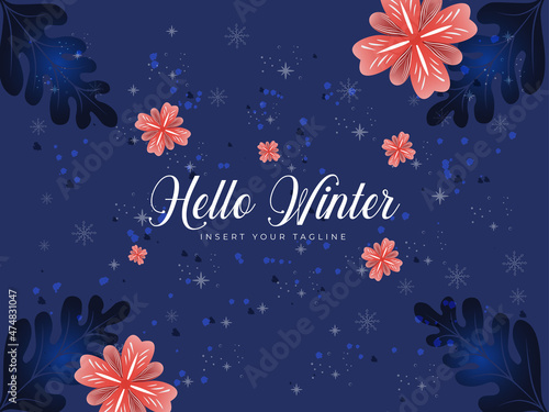 Winter is coming. Snowy night with firs, coniferous forest, light garlands, falling snow, Woodland landscape for winter and new year holidays. Holiday winter landscape. Christmas vector background.