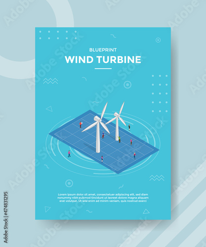 wind turbine blueprint concept for template banner and flyer with isometric style
