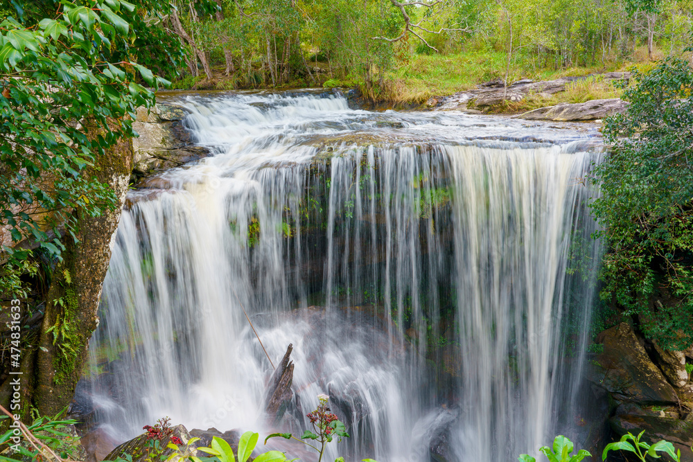 Obraz premium Waterfall at Phu Kradueng national park, Loei Thailand, beautiful landscape of waterfalls in rainforest