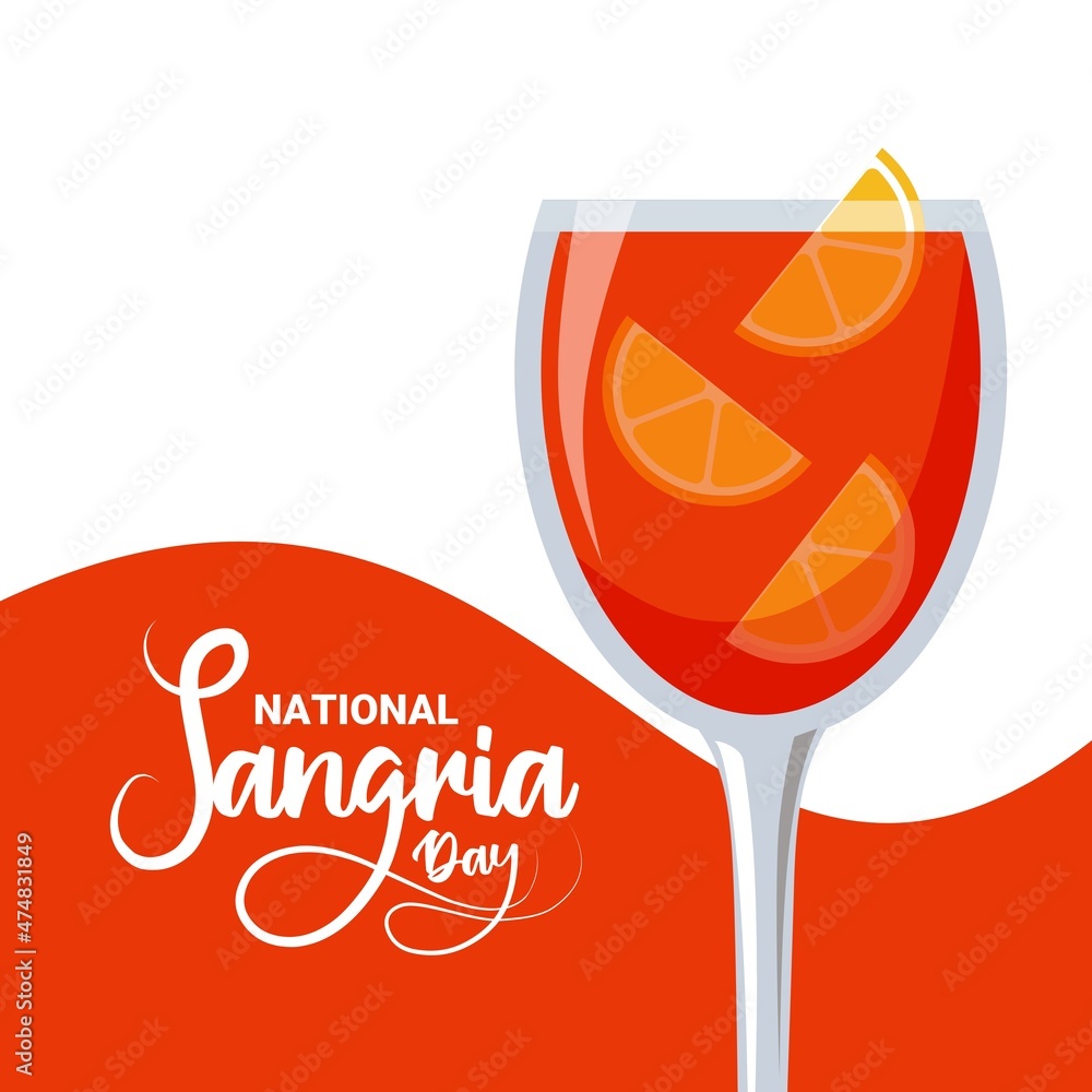 Vector illustration, Sangria with lemon slice in glass, as banner or poster, National Sangria day. - obrazy, fototapety, plakaty 
