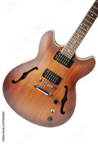 Jazz electric guitar on a white background.