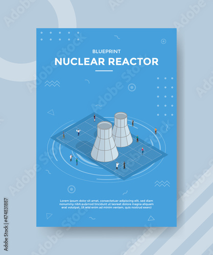 nuclear reactor blueprint concept for template banner and flyer with isometric style