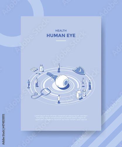 human eye health concept for template banner and flyer with isometric outline style
