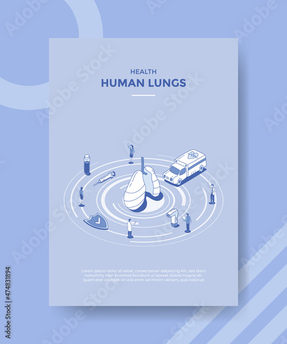 human lungs health concept for template banner and flyer with isometric outline style