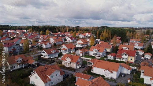 Finnish houses building aerial video on a spring day Kerava Finland