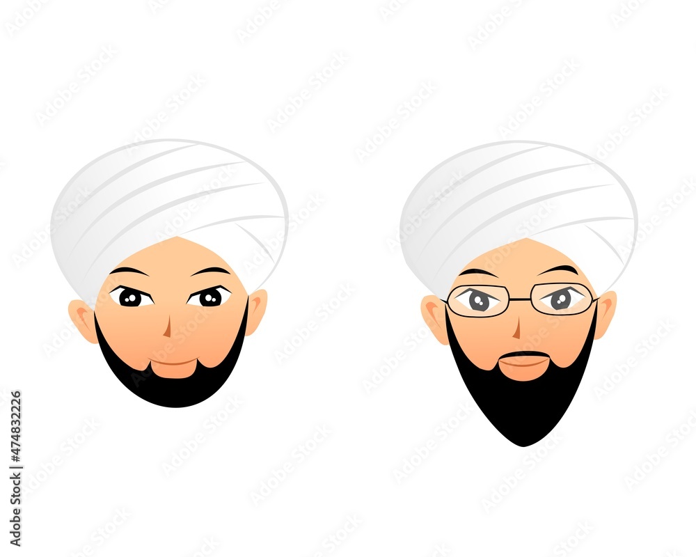 illustration of Muslim men wearing white turban illustration of Muslim men wearing white turban