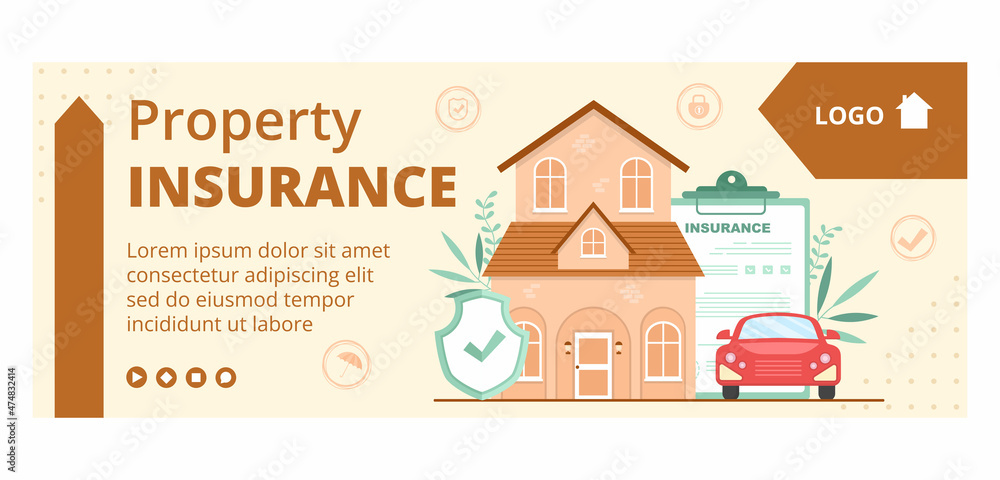 Property Insurance Cover Template Flat Design Illustration Editable of Square Background Suitable for Social media, Greeting Card and Web Internet Ads