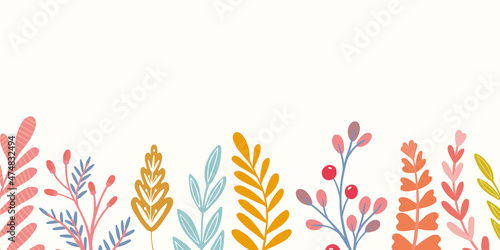 Fall leaf banner background. Vector pattern border of hand drawn Autumn and winter foliage. 