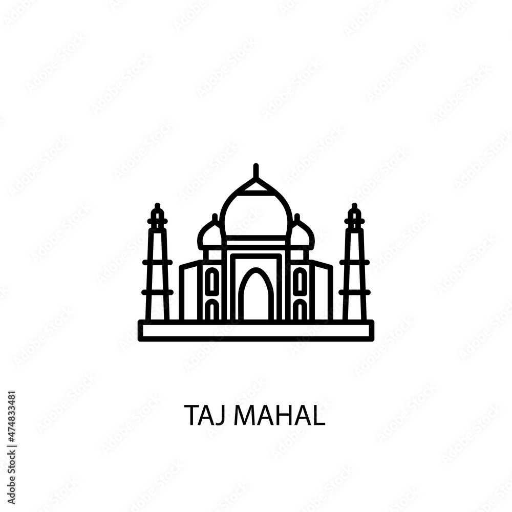 Taj Mahal India Agra Outline Illustration in vector. Logotype
