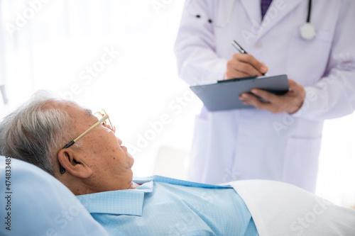 old senior patient man visit doctor at hospital to medical health care check, health insurance