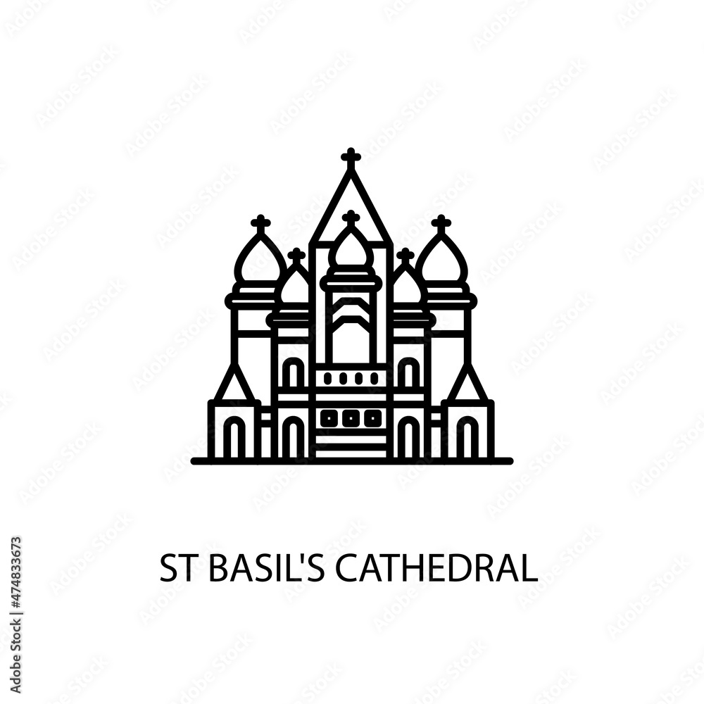 St Basil's Cathedral, Moscow, Russia, Outline Illustration in vector. Logotype