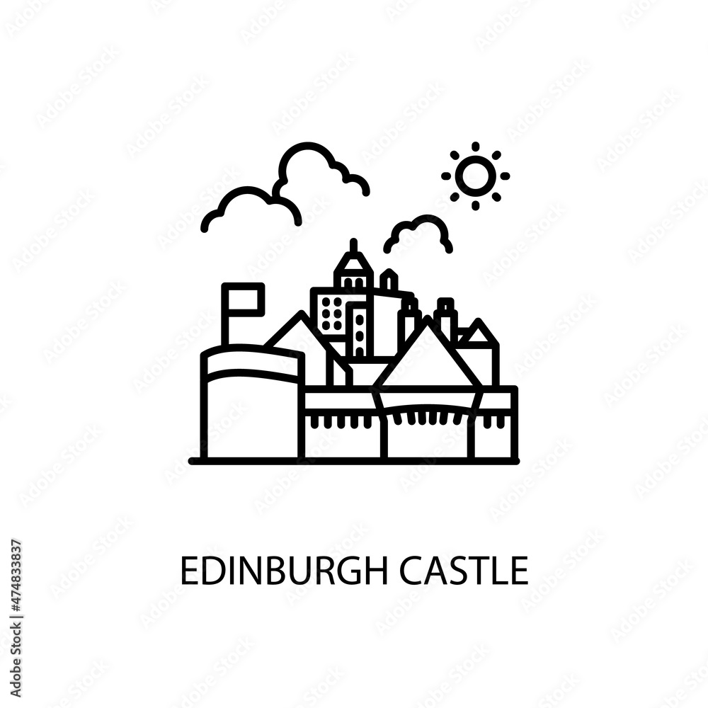 Edinburgh Castle, Castle Rock, Scotland, Outline Illustration in vector. Logotype