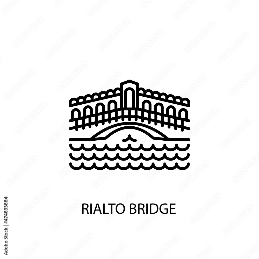 Rialto Bridge, Venice, Italy Outline Illustration in vector. Logotype