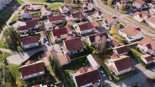 Finnish houses building aerial video on a spring day Kerava Finland