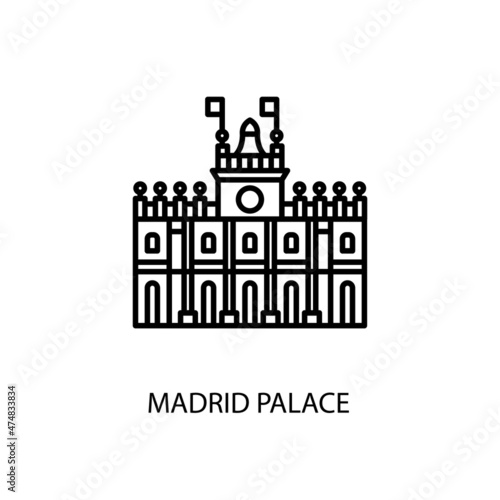 Madrid Palace, Madrid, Spain Outline Illustration in vector. Logotype