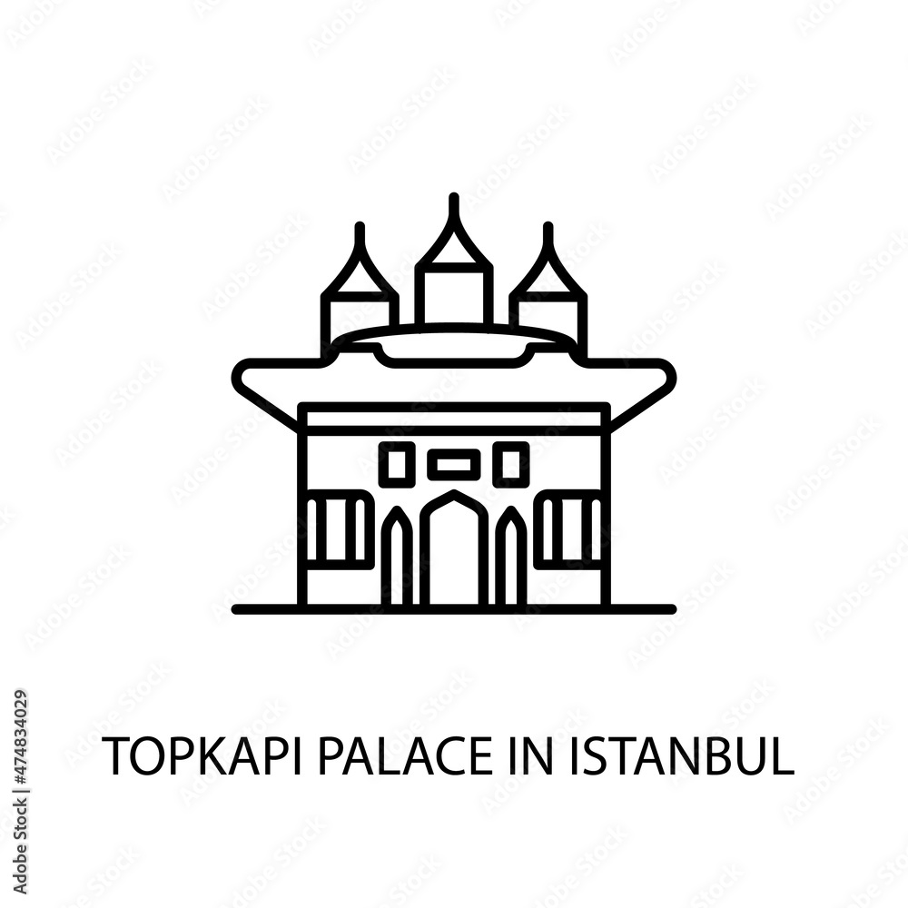 Topkapi Palace, Istanbul Outline Illustration in vector. Logotype