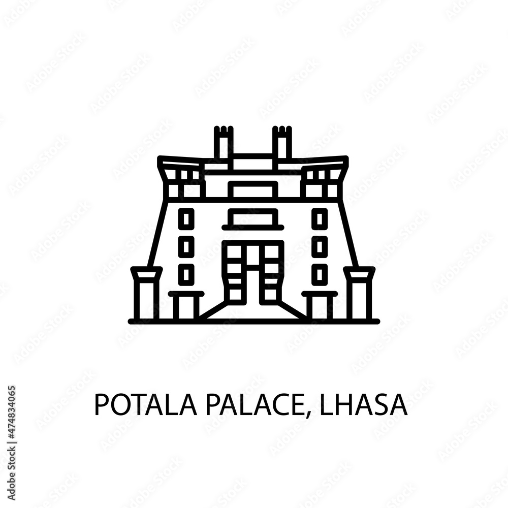 Potala Palace, Lhasa Outline Illustration in vector. Logotype