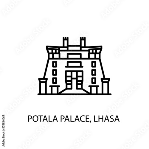 Potala Palace, Lhasa Outline Illustration in vector. Logotype