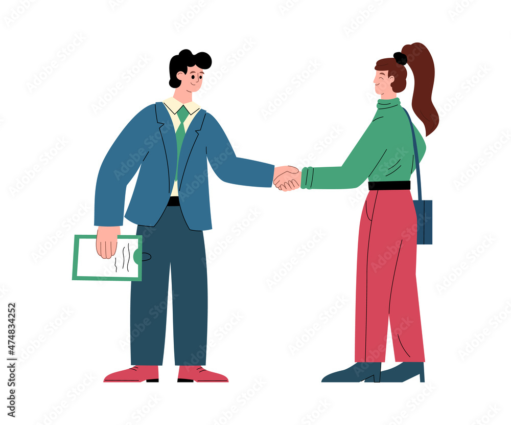 Business partners shake hands in meeting in flat vector illustration isolated Business partners shake hands in meeting in flat vector illustration isolated