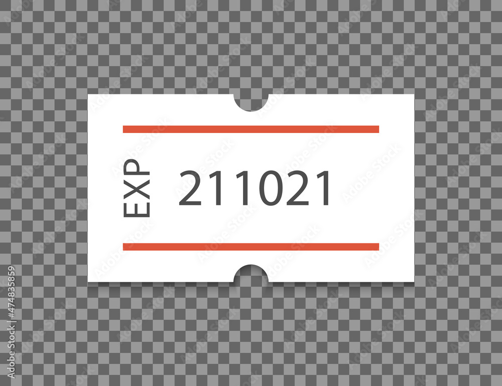 Expired date selfadhesive paper tag with two red stripes. Best before