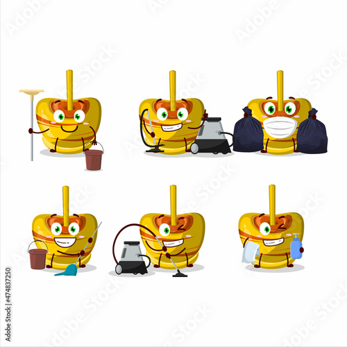Cleaning service yellow sugar candy cute cartoon character using mop